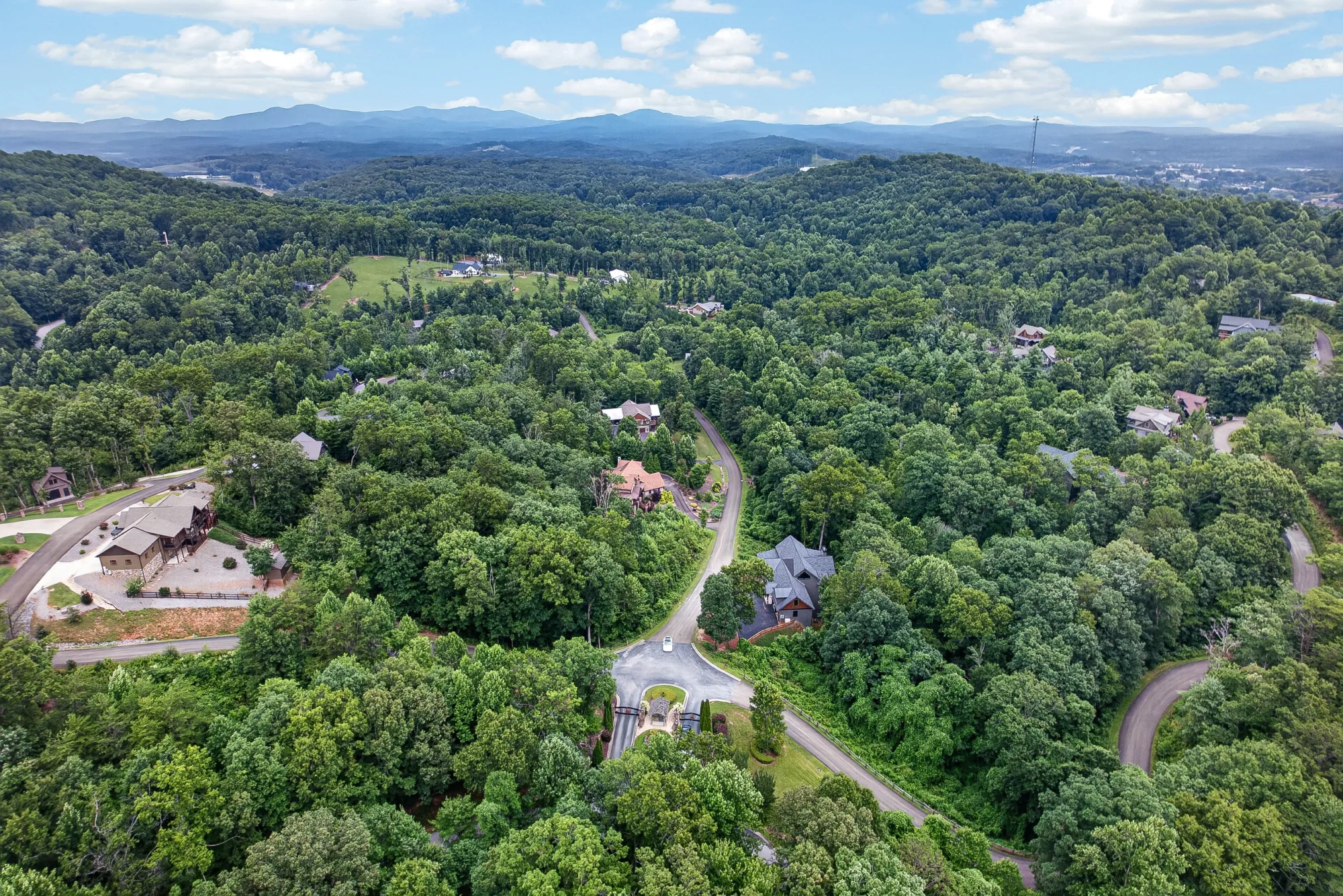 Aerial valley view of a Blue Ridge mountain property