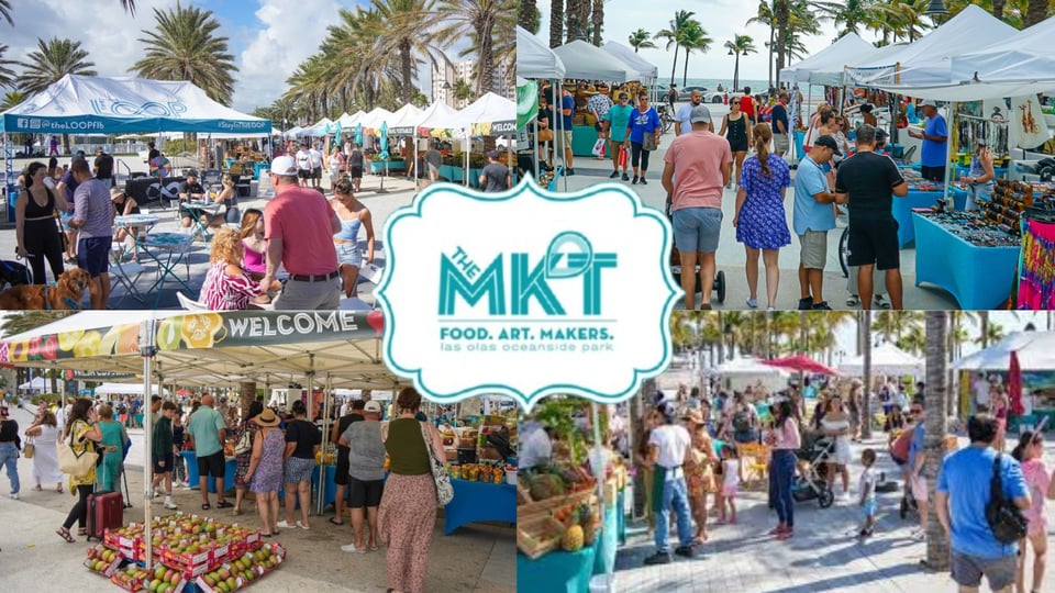 The MKT at Las Olas Oceanside Park holiday market with festive lights in Fort Lauderdale