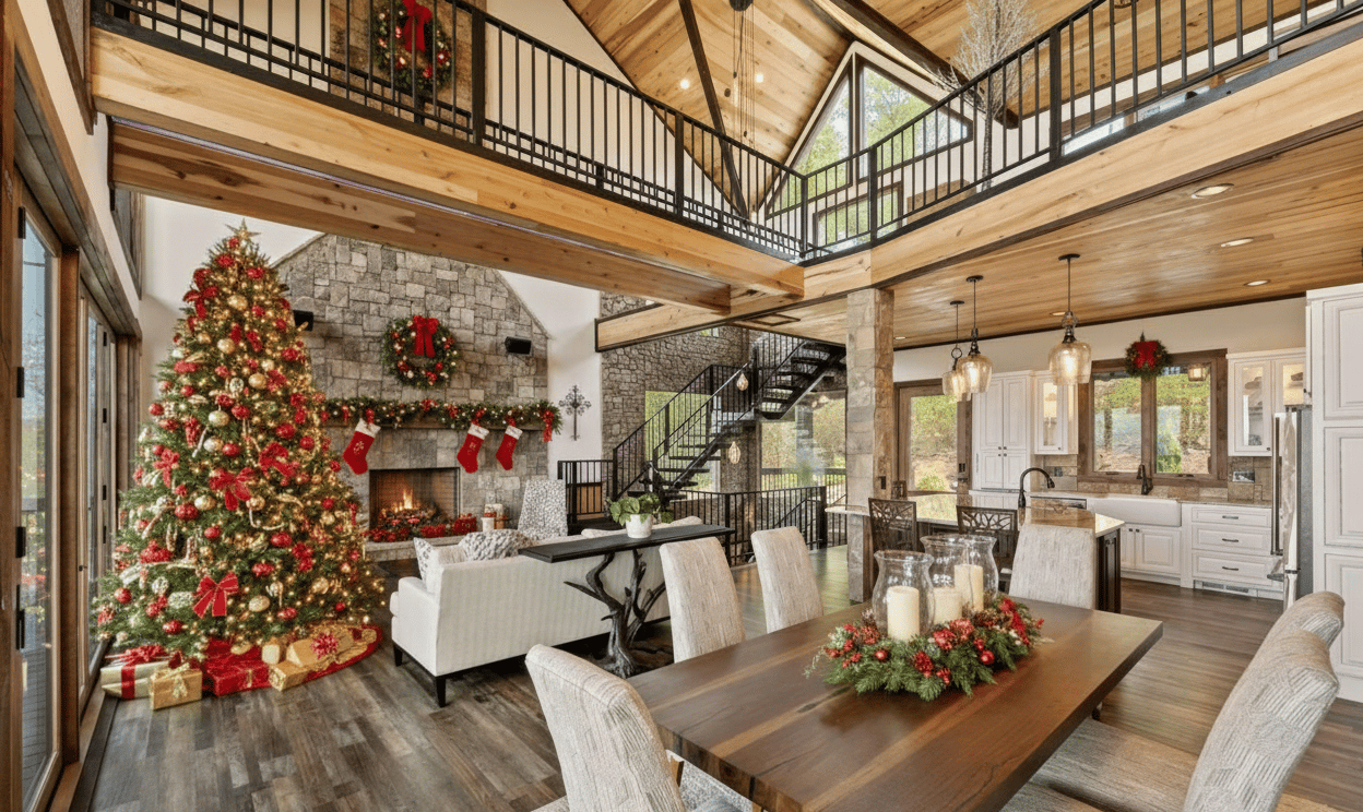 Beautifully decorated mountain home on the Fannin County Christmas Tour of Homes in Blue Ridge, GA