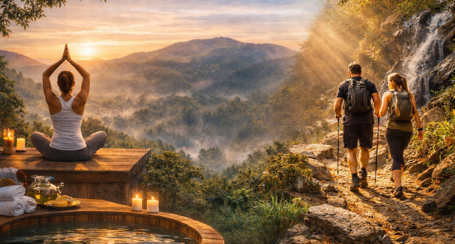 Health and wellness in Blue Ridge, Georgia — mountain hiking, yoga retreats, and luxury spa experiences in March