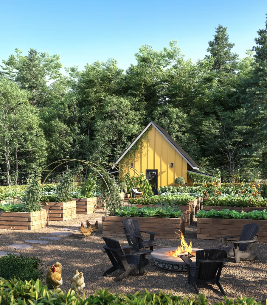 North Creek — community garden and fire pit rendering