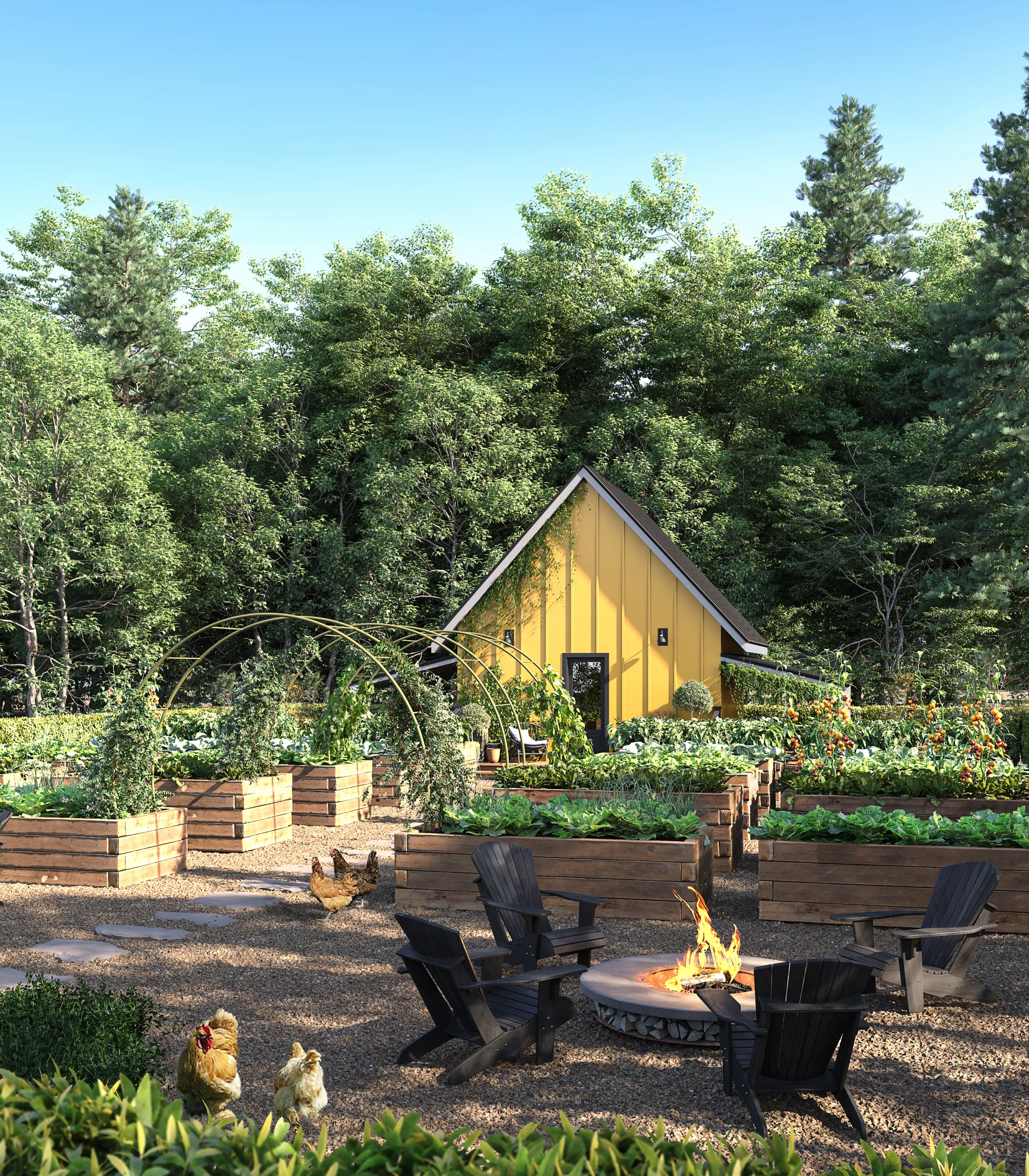 North Creek — community garden and fire pit rendering
