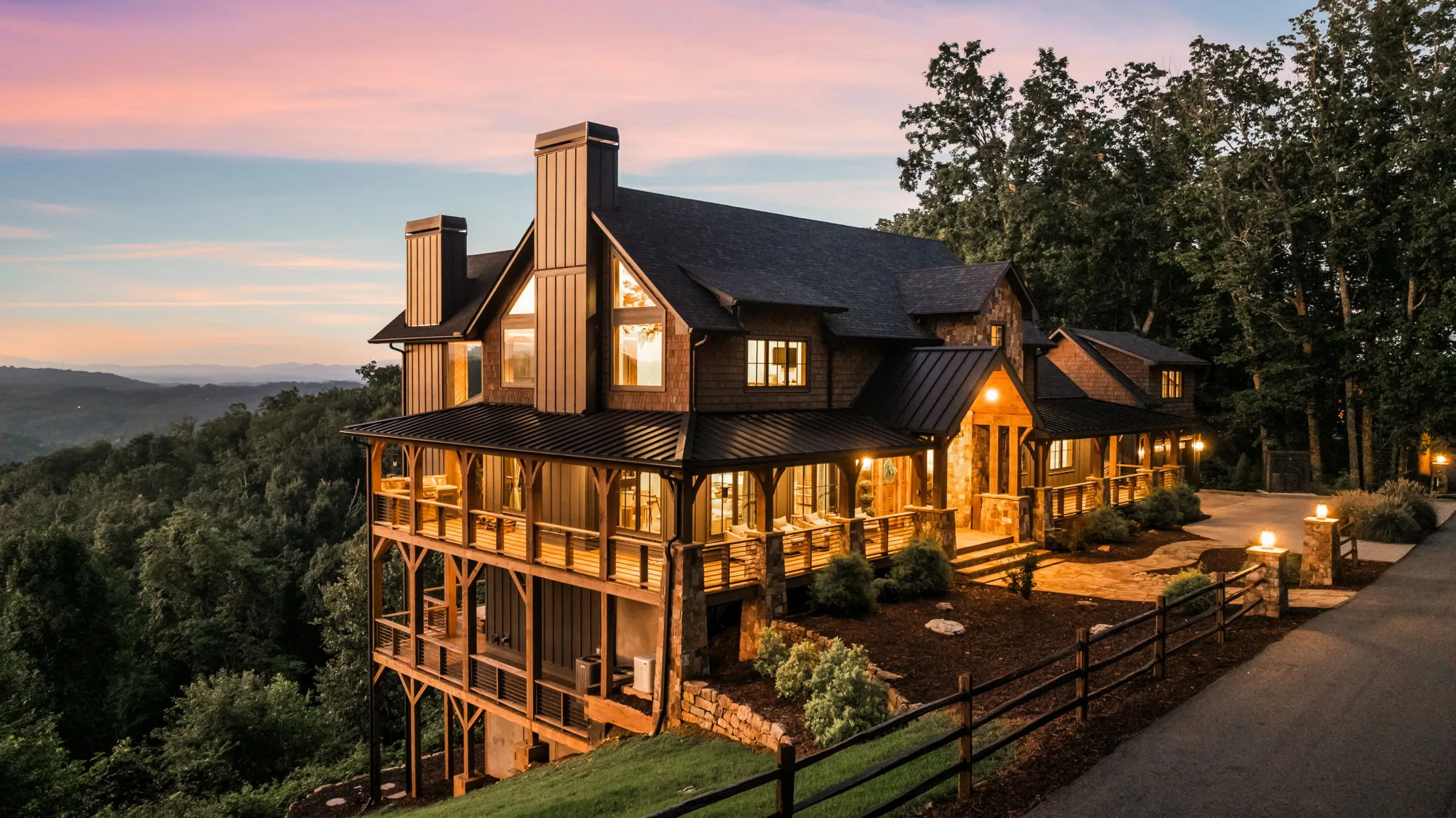 Exterior rear elevation twilight — 684 Overlook Drive