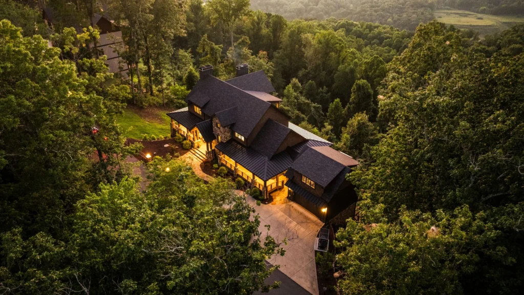 Aerial driveway approach — 684 Overlook Drive