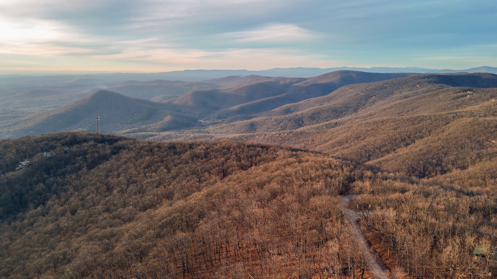 Winter ridgelines of the Blue Ridge Mountains seen from Mount Oglethorpe in North Georgia