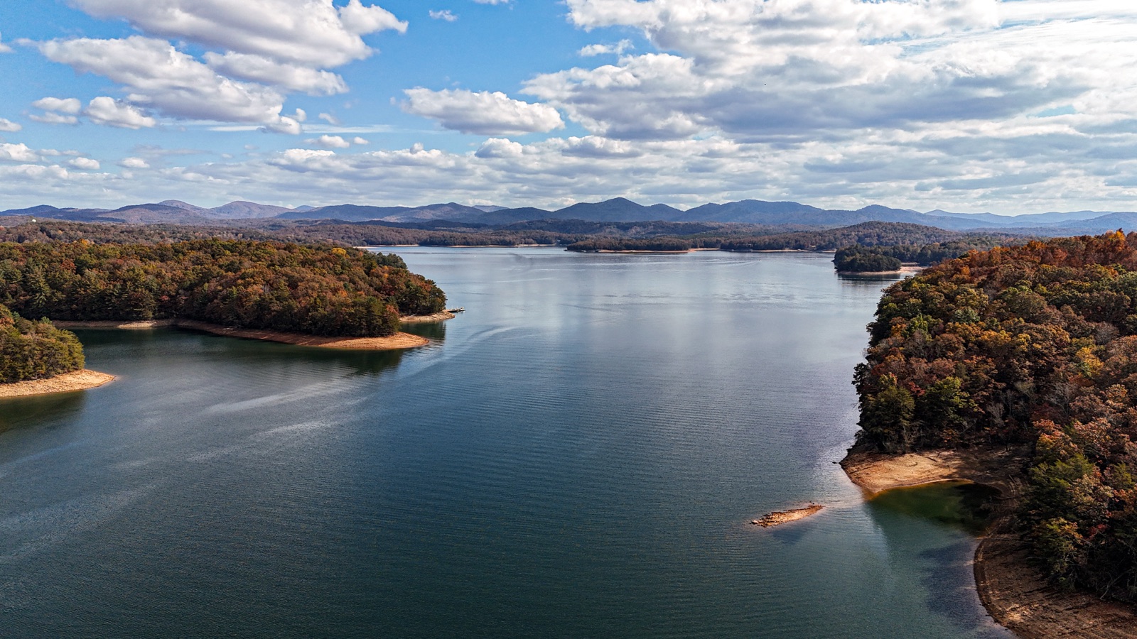 Lake Blue Ridge in Fannin County, Georgia, ringed by autumn hardwoods
