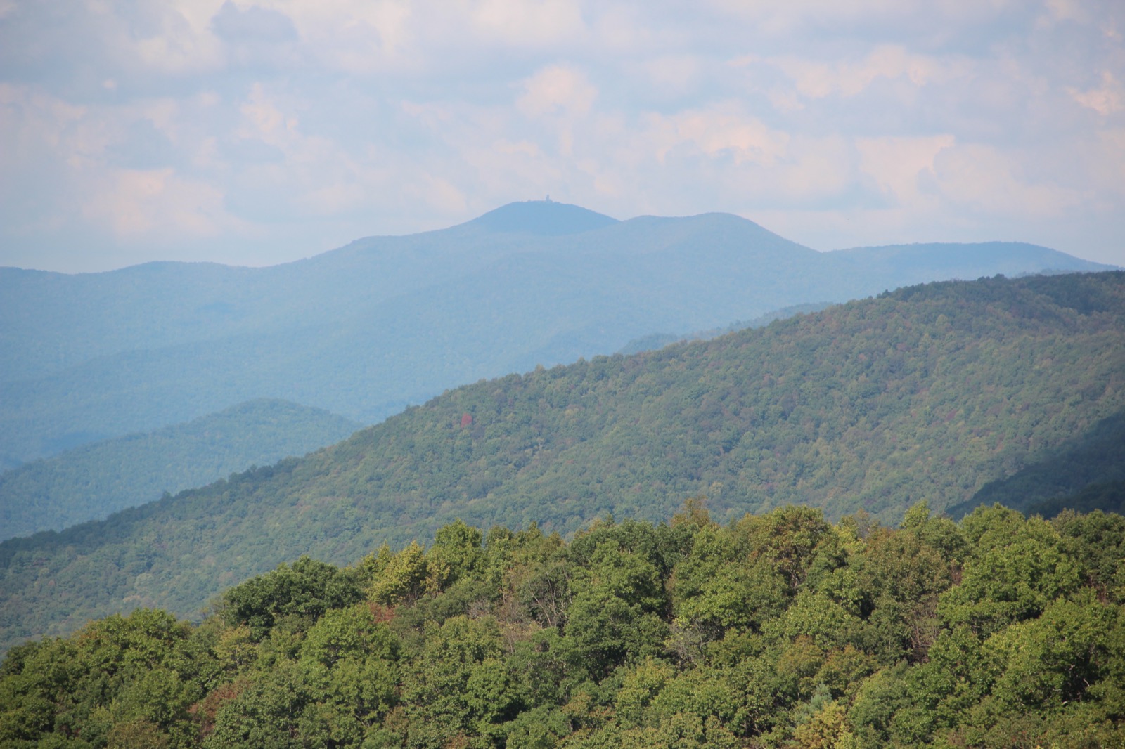 Brasstown Bald and forested ridgelines seen from Hogpen Gap in the North Georgia mountains