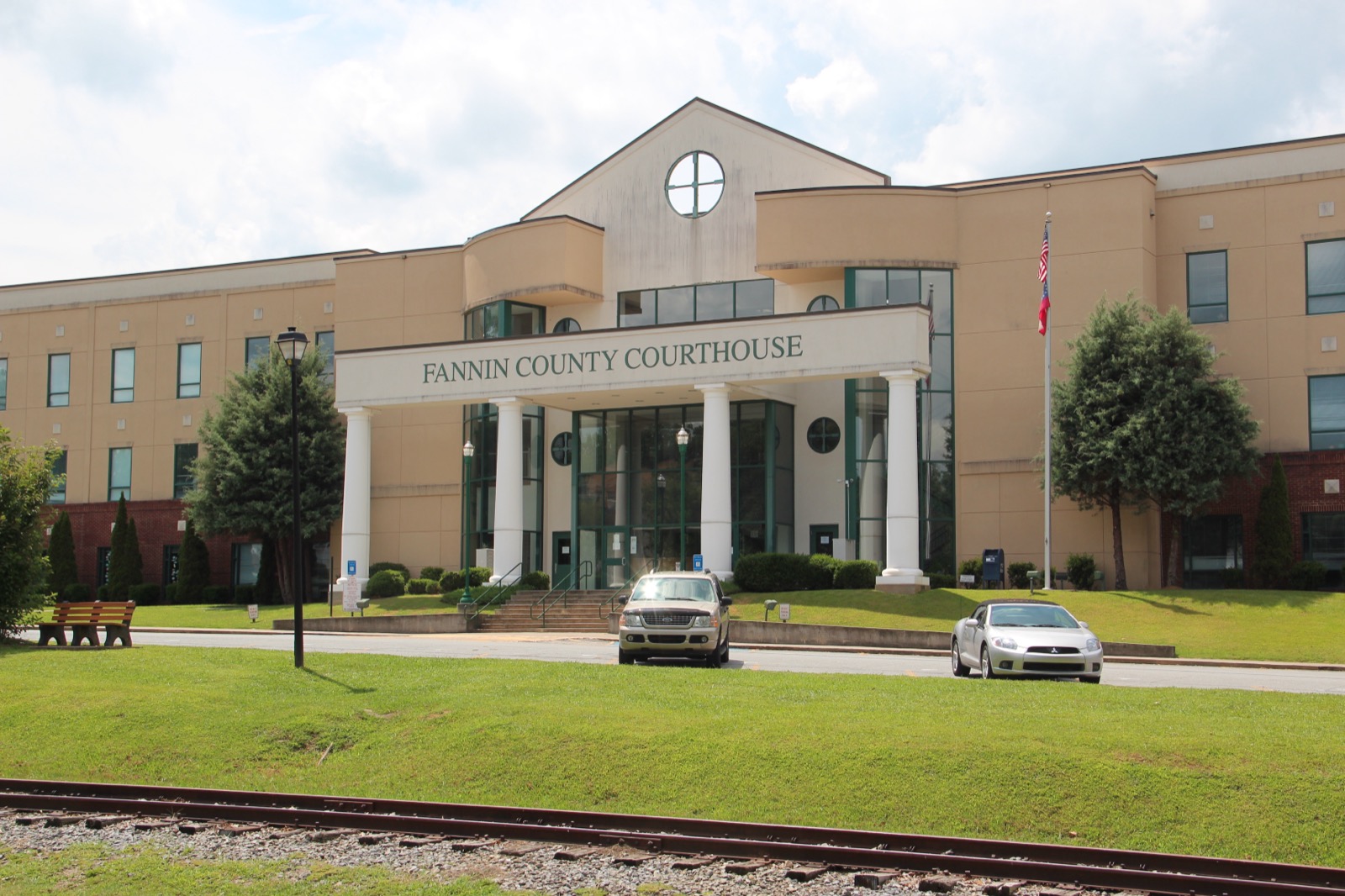 Fannin County Courthouse in Blue Ridge, Georgia, on a summer afternoon