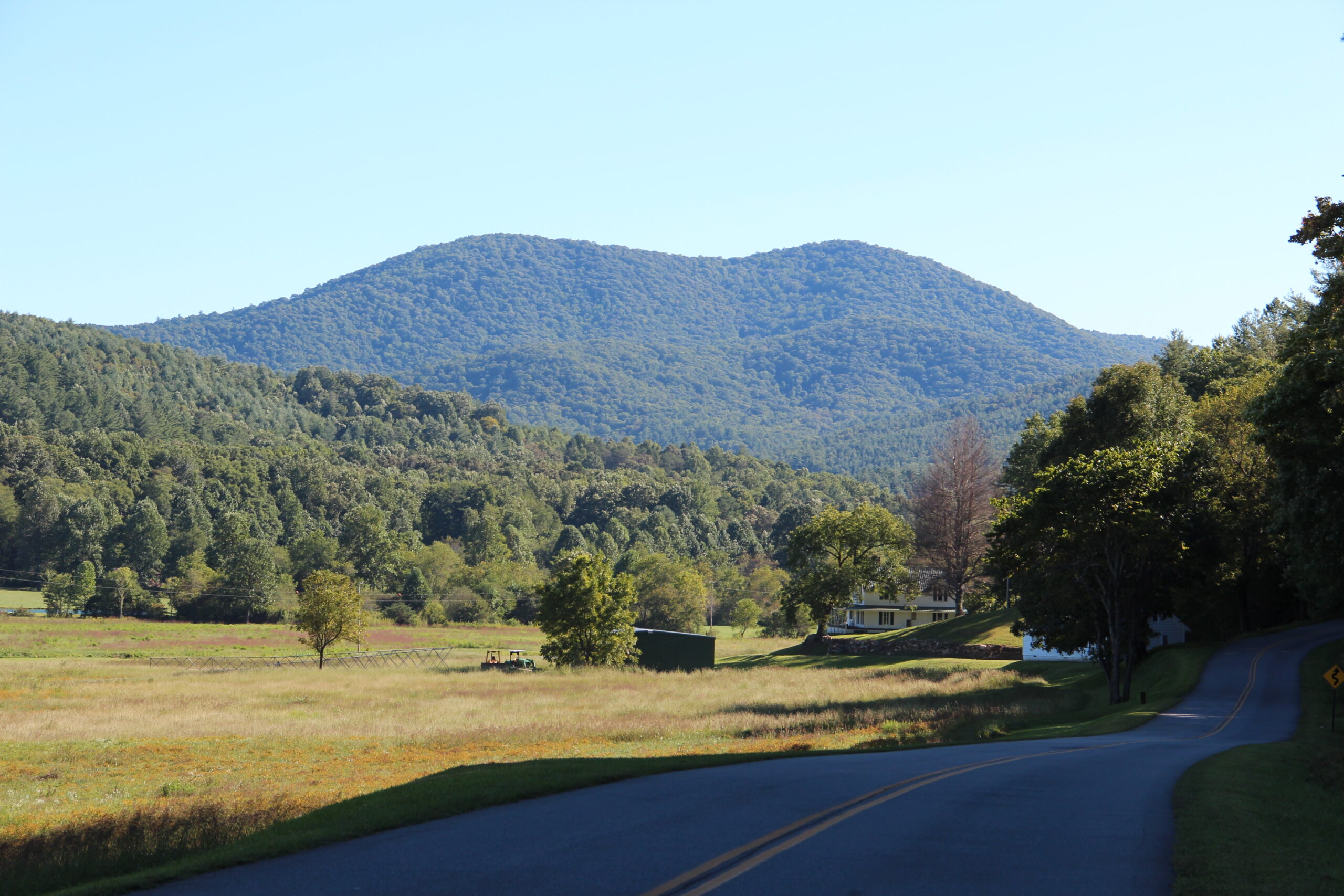 Big John Dick Mountain rising over a country road in Fannin County, in the North Georgia mountains near Blue Ridge